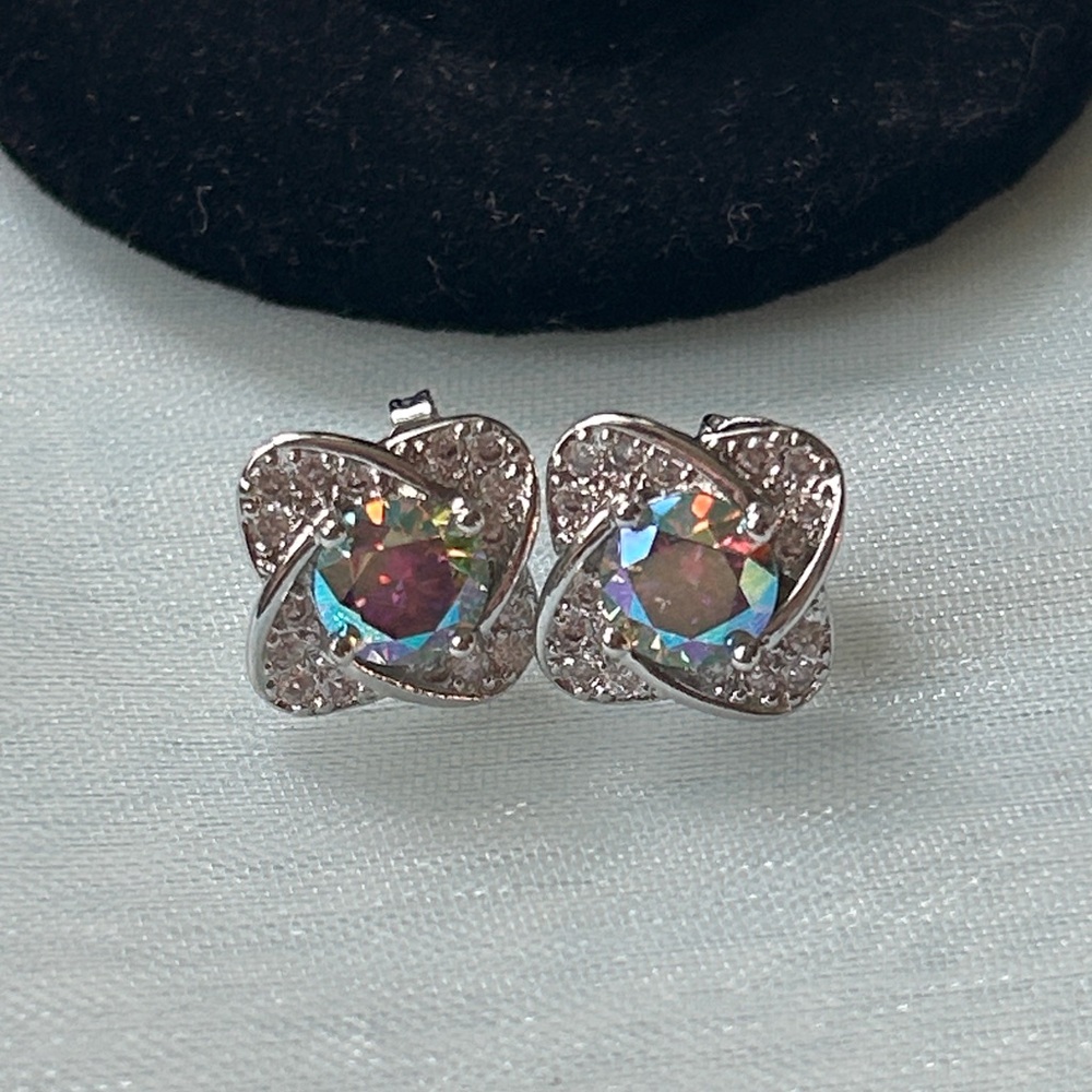 Luxury 2.0 CT rainbow blue Moissanite‎ diamond Stud Earrings